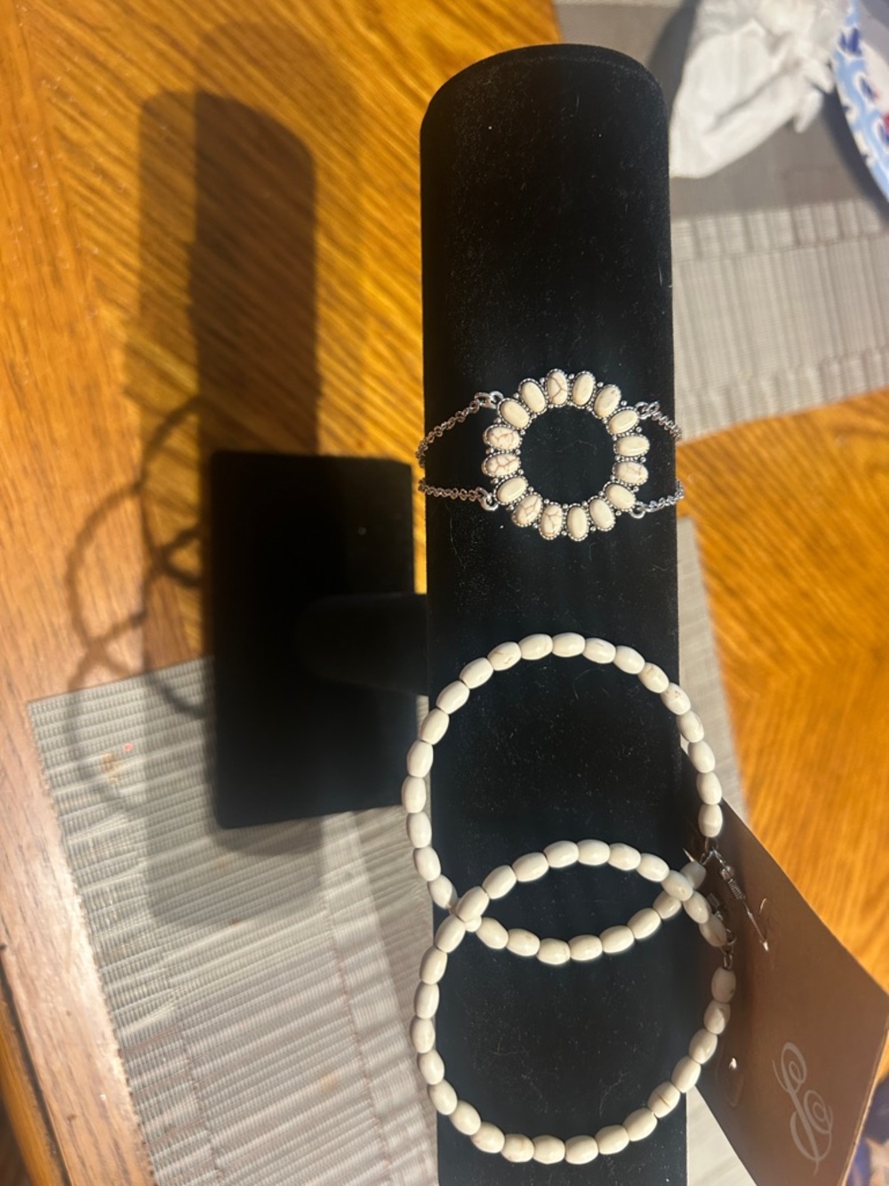 Plunder Ivory Beaded Bracelet Stack with Floral Circle Accent